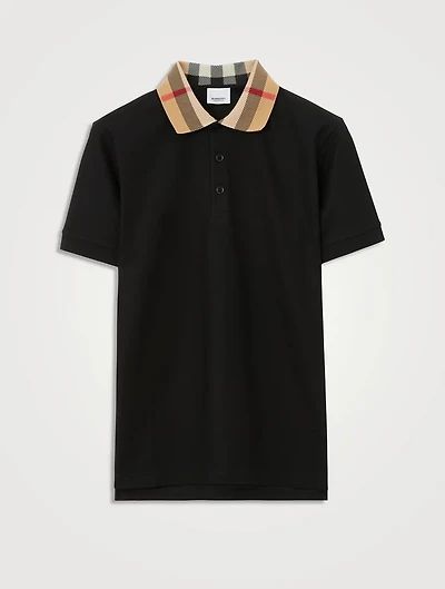 Check Collar Cotton Polo Shirt