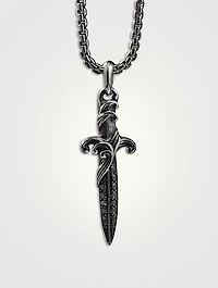 Waves Dagger Amulet In Sterling Silver With Pavé Black Diamonds