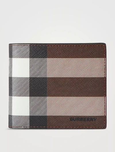 Check And Leather Bifold Wallet