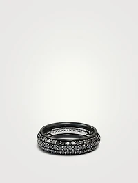 Beveled Band Ring Black Titanium With Half Pavé Diamonds