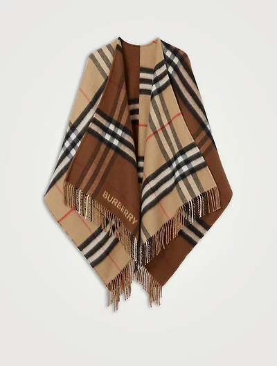 Contrast Check Wool Cashmere Cape
