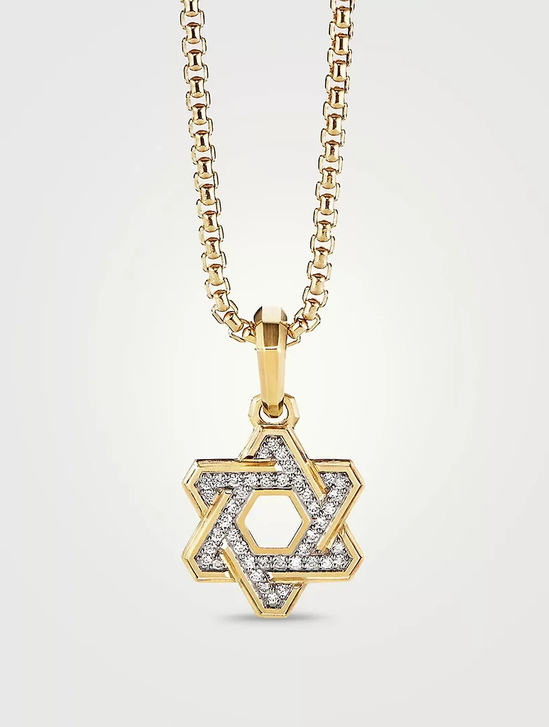 Deco Star Of David Pendant In 18k Yellow Gold With Pavé Diamonds