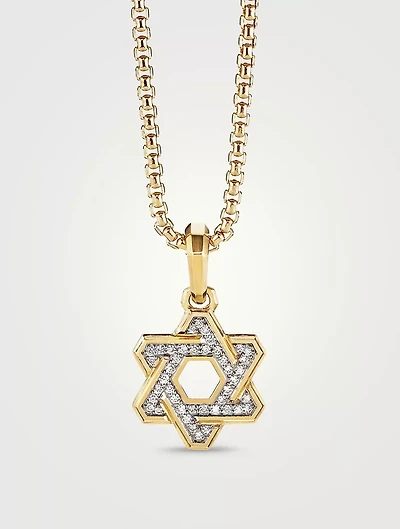 Deco Star Of David Pendant In 18k Yellow Gold With Pavé Diamonds