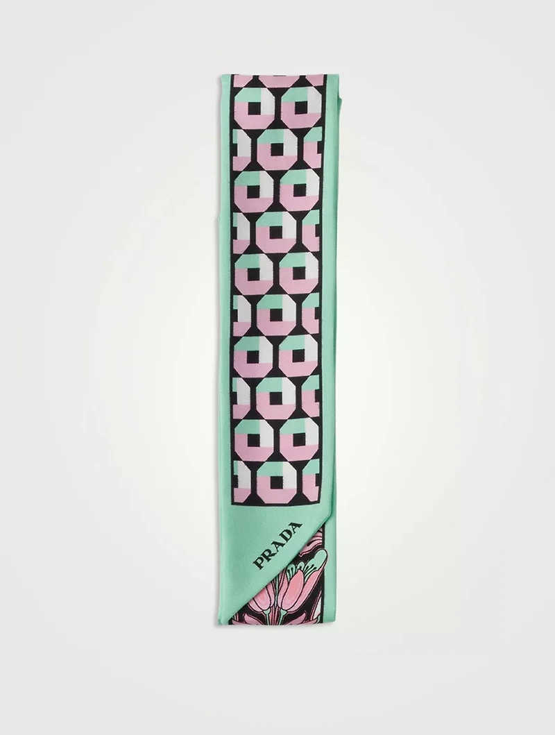 Printed Silk Twill Skinny Scarf