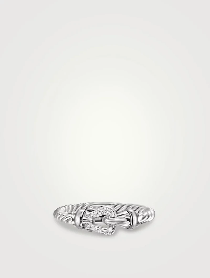 Petite Buckle Ring In Sterling Silver With Diamonds, 2mm
