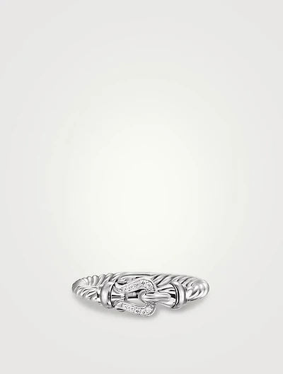 Petite Buckle Ring In Sterling Silver With Diamonds, 2mm