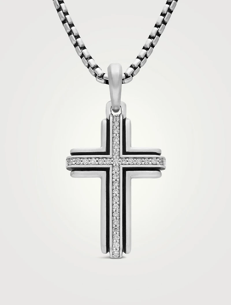Cross Pendant In Sterling Silver With Diamonds, 34mm