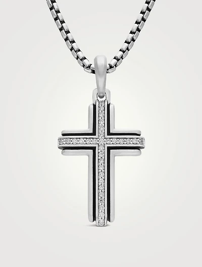 Cross Pendant In Sterling Silver With Diamonds, 34mm