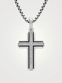 Cross Pendant In Sterling Silver With Diamonds, 34mm