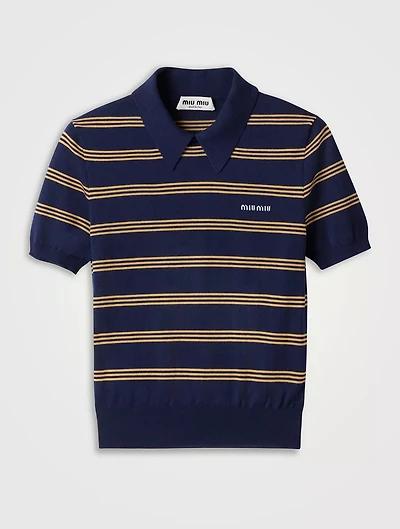 Striped Cashmere And Silk Polo Sweater