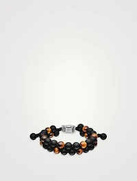 Spiritual Beads Two Row Woven Bracelet Black Onyx, Tiger’s Eye, Nylon And Sterling Silver, 8mm