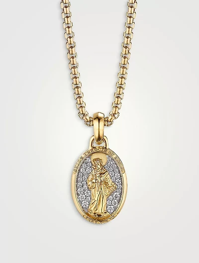 St. Francis Amulet In 18k Yellow Gold With Pavé Diamonds