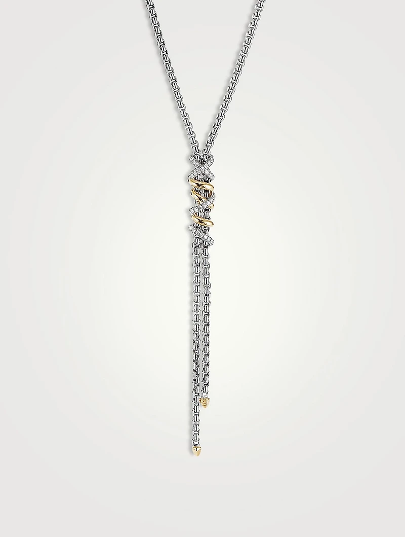 Helena Y Necklace In Sterling Silver With 18k Yellow Gold With Pavé Diamonds