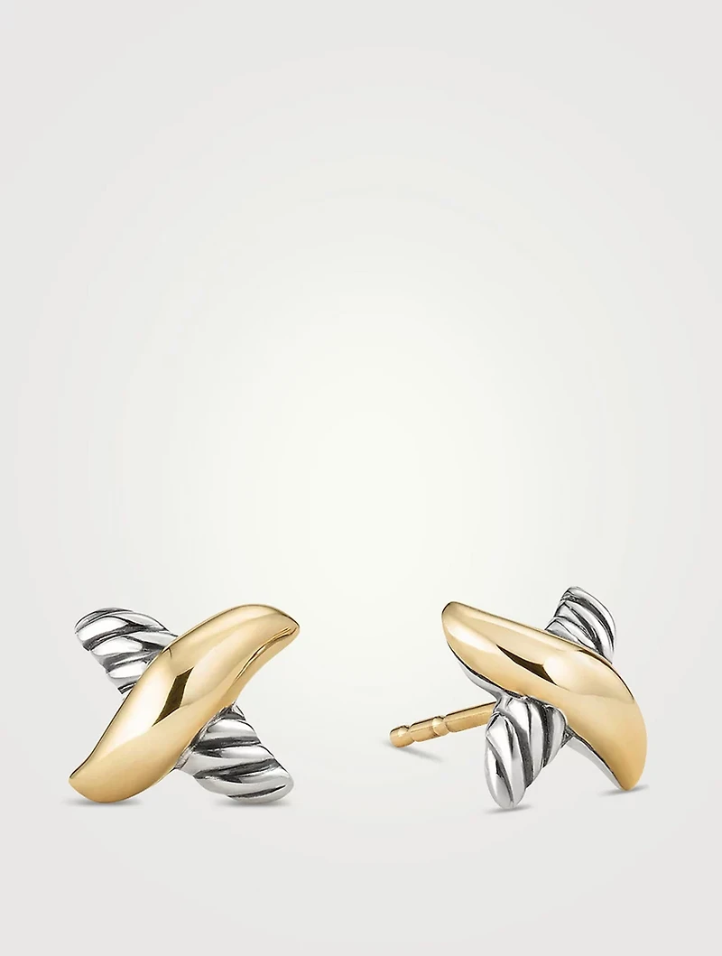Petite X Stud Earrings In Sterling Silver With 18k Yellow Gold