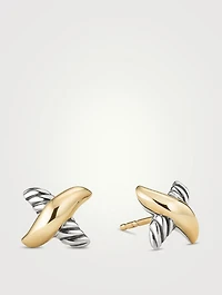 Petite X Stud Earrings In Sterling Silver With 18k Yellow Gold