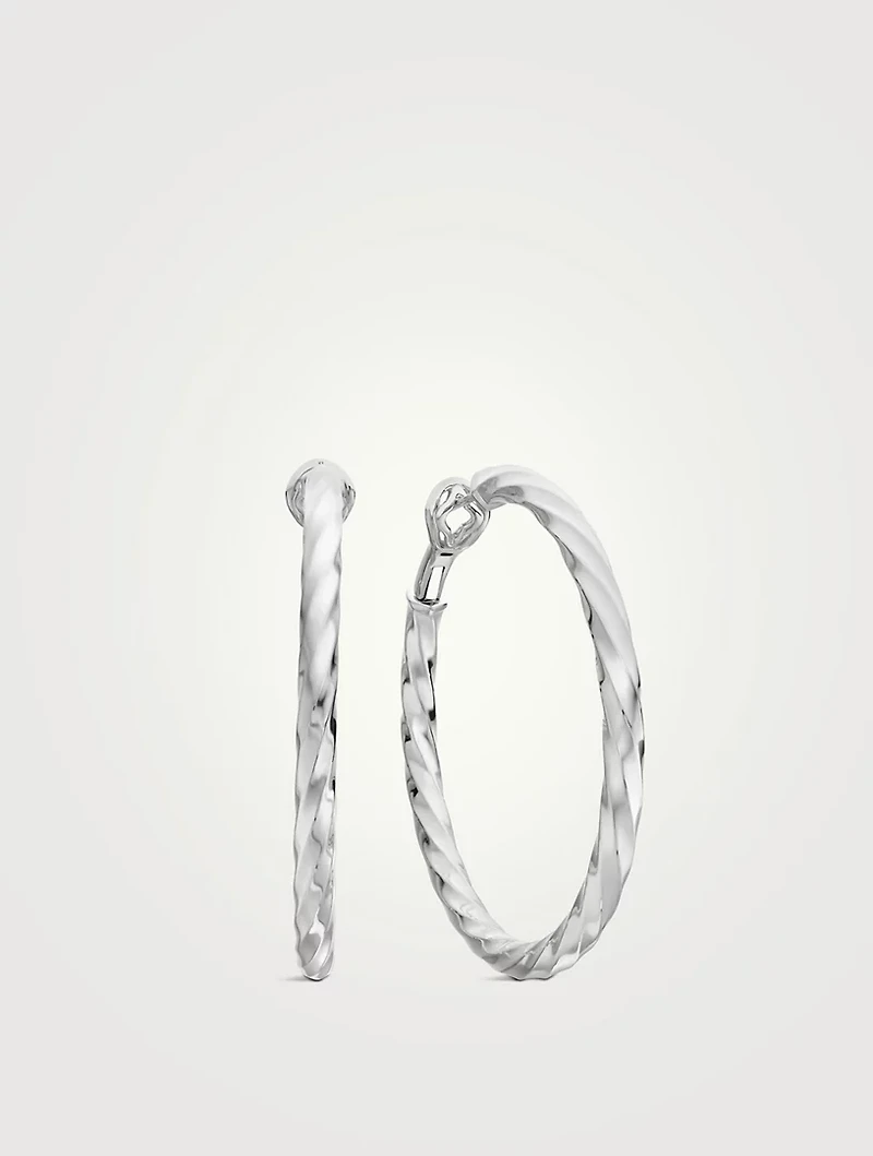 Cable Edge® Hoop Earrings In Sterling Silver, 2in