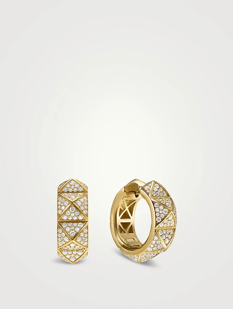 Pyramid Hoop Earrings In 18k Yellow Gold With Diamonds