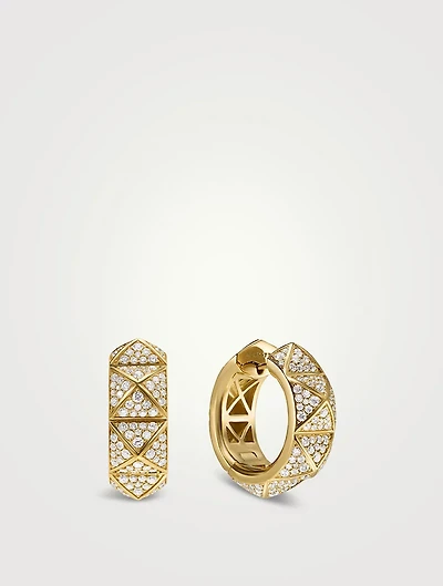 Pyramid Hoop Earrings In 18k Yellow Gold With Diamonds