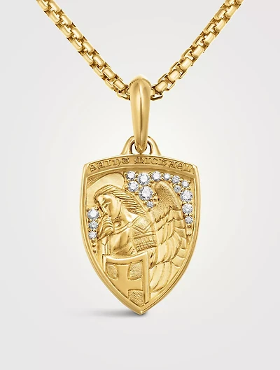 St. Michael Amulet In 18k Yellow Gold With Diamonds, 26mm