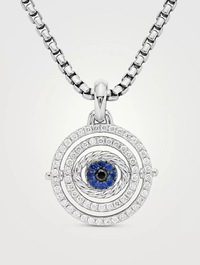 Evil Eye Mobile Amulet In 18k White Gold With Pavé Blue Sapphires And Diamonds, 20.5mm