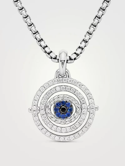 Evil Eye Mobile Amulet In 18k White Gold With Pavé Blue Sapphires And Diamonds, 20.5mm