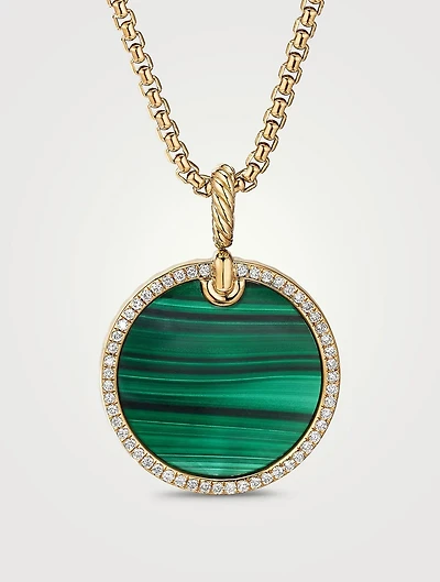 Dy Elements® Disc Pendant In 18k Yellow Gold With Malachite And Pavé Diamond Rim
