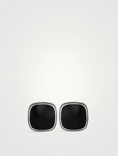 Streamline® Inlay Cufflinks In Sterling Silver With Black Onyx, 18mm