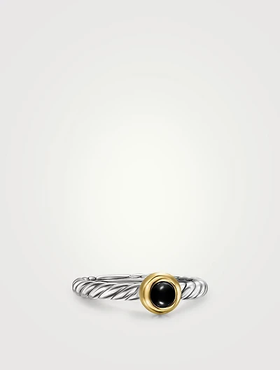 Petite Cable Ring In Sterling Silver With 14k Yellow Gold And Black Onyx, 2.8mm