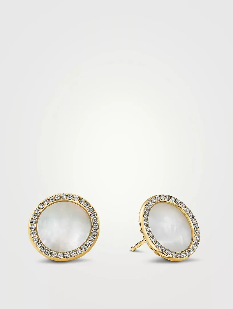 Dy Elements® Stud Earrings In 18k Yellow Gold With Mother Of Pearl And Pavé Diamonds
