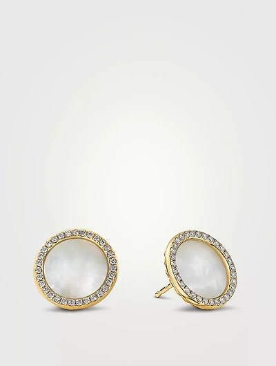 Dy Elements® Stud Earrings In 18k Yellow Gold With Mother Of Pearl And Pavé Diamonds
