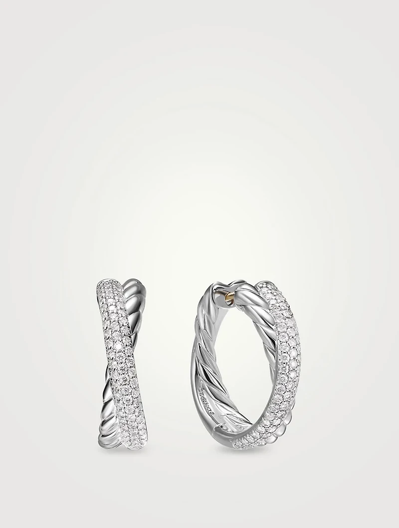 Crossover Hoop Earrings In Sterling Silver With Diamonds, 22.4mm
