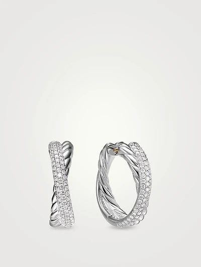 Crossover Hoop Earrings In Sterling Silver With Diamonds, 22.4mm