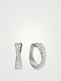 Crossover Hoop Earrings In Sterling Silver With Diamonds, 22.4mm