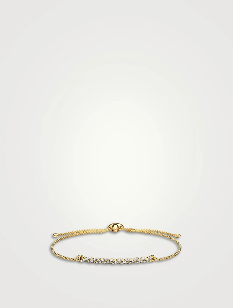 Petite Pavé Station Chain Bracelet In 18k Yellow Gold With Diamonds, 1mm