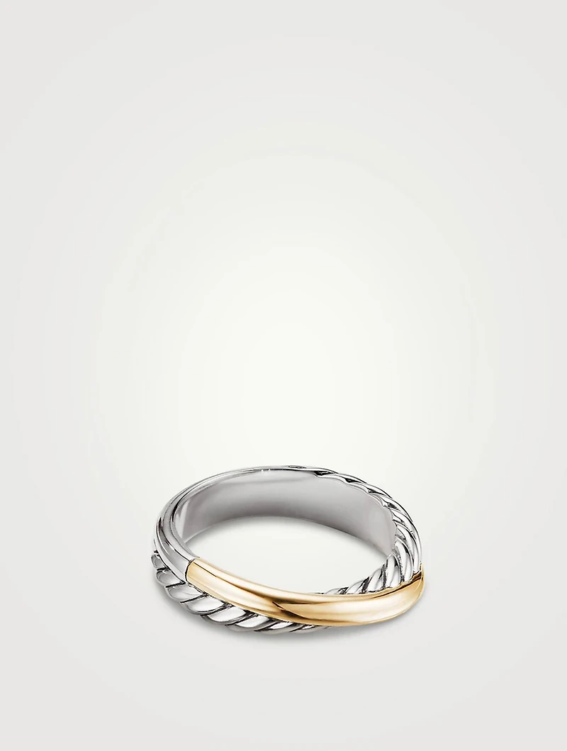 Crossover Band Ring Sterling Silver With 18k Yellow Gold