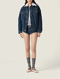 Flocked Denim And Velvet Blouson Jacket