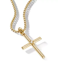 Modern Renaissance Cross Pendant In 18k Yellow Gold With Pavé Diamonds
