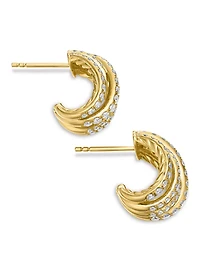 Pavé Crossover Shrimp Earrings In 18k Yellow Gold With Diamonds, 15.8mm
