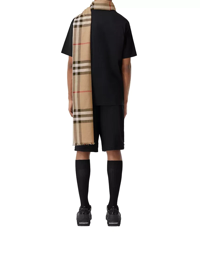 Check Lightweight Wool Silk Scarf