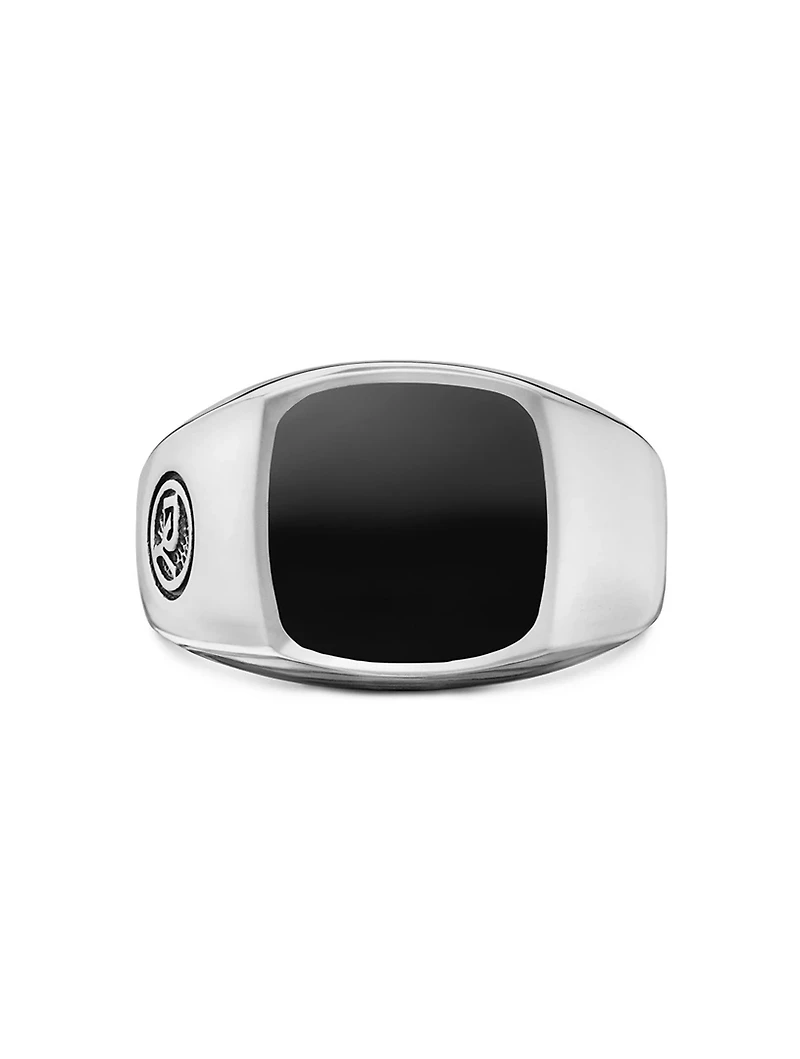 Streamline® Cushion Signet Ring Sterling Silver With Black Onyx, 14mm
