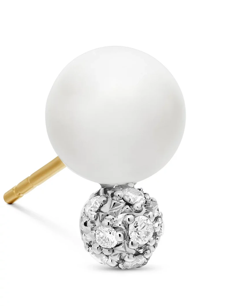 Pearl And Pavé Solari Stud Earrings In Sterling Silver With Pearls And Diamonds, 13mm
