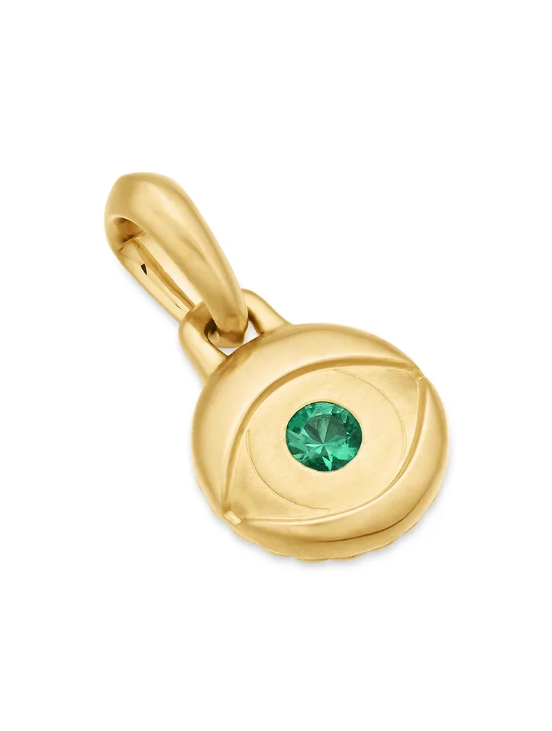 Evil Eye Amulet In 18k Yellow Gold With Emerald, 14.5mm