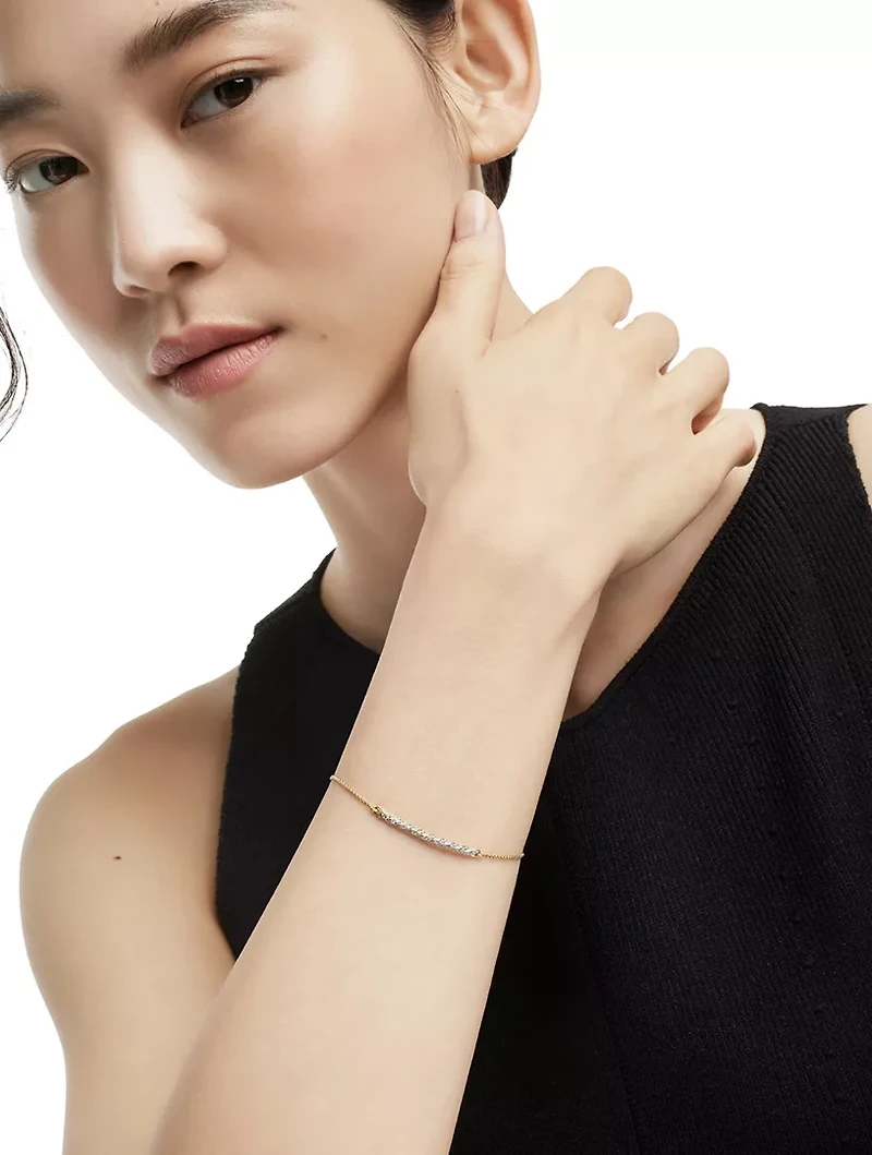 Petite Pavé Station Chain Bracelet In 18k Yellow Gold With Diamonds, 1mm