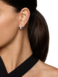 Sculpted Cable Hoop Earrings In Sterling Silver With Diamonds, 14.4mm