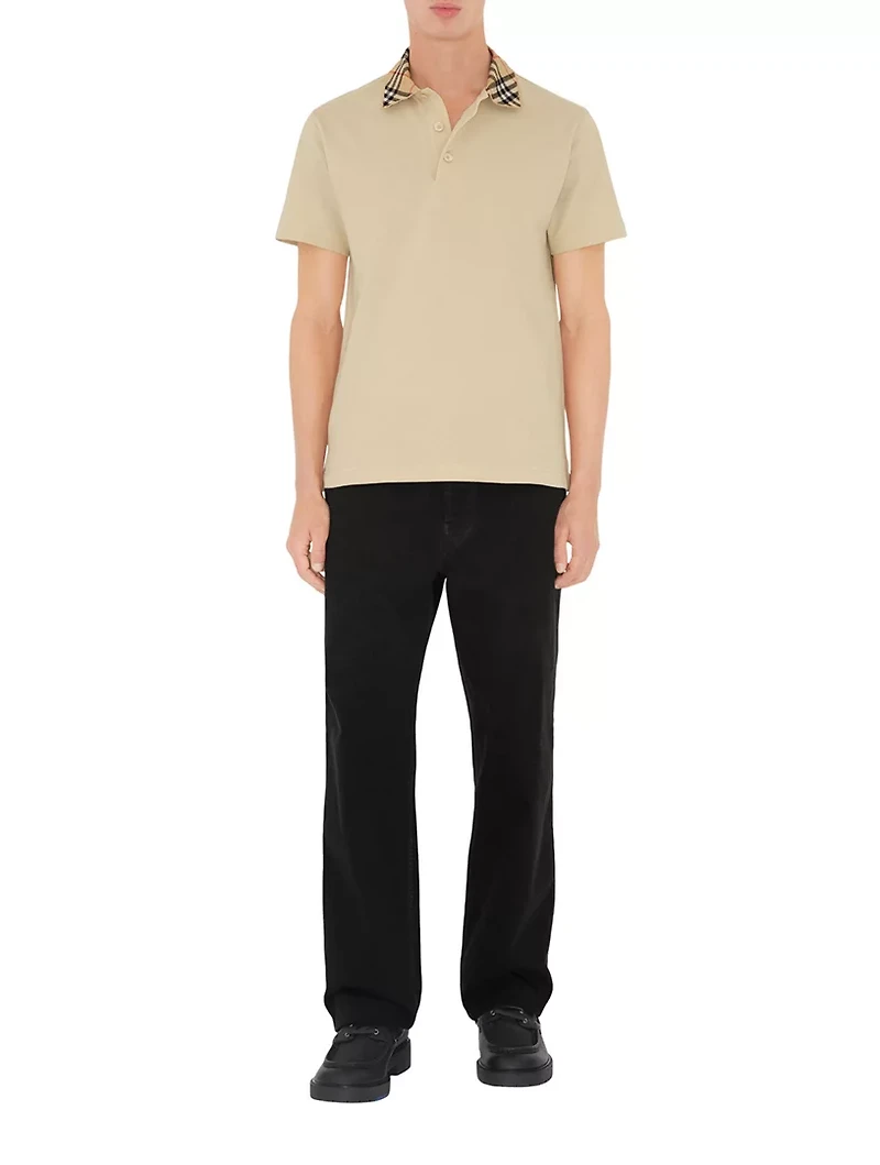 Check Collar Cotton Polo Shirt