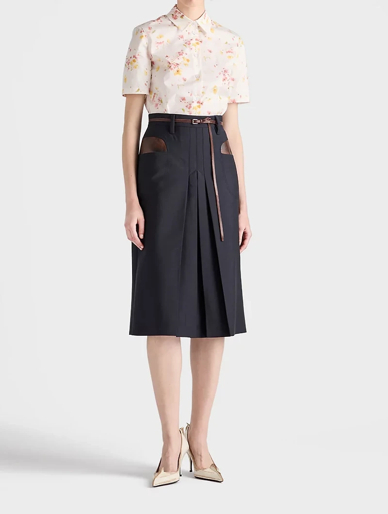 Short-sleeved Floral Print Poplin Shirt
