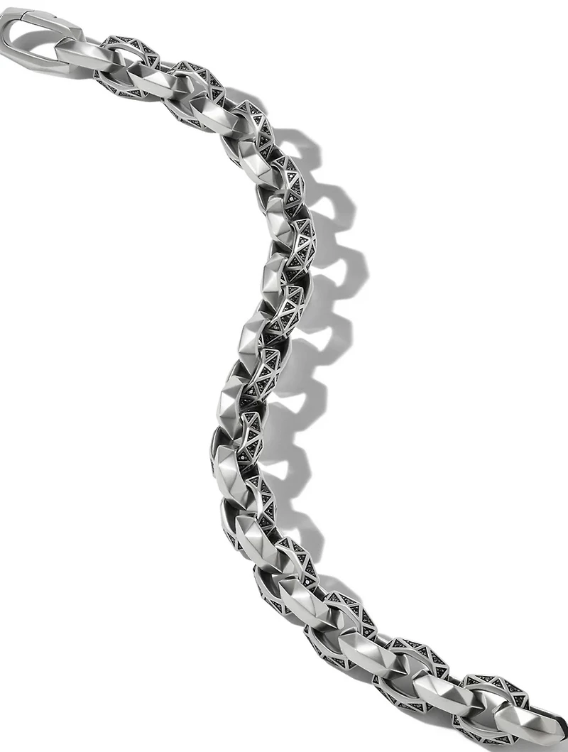 Torqued Faceted Link Bracelet Sterling Silver With Pavé Black Diamonds