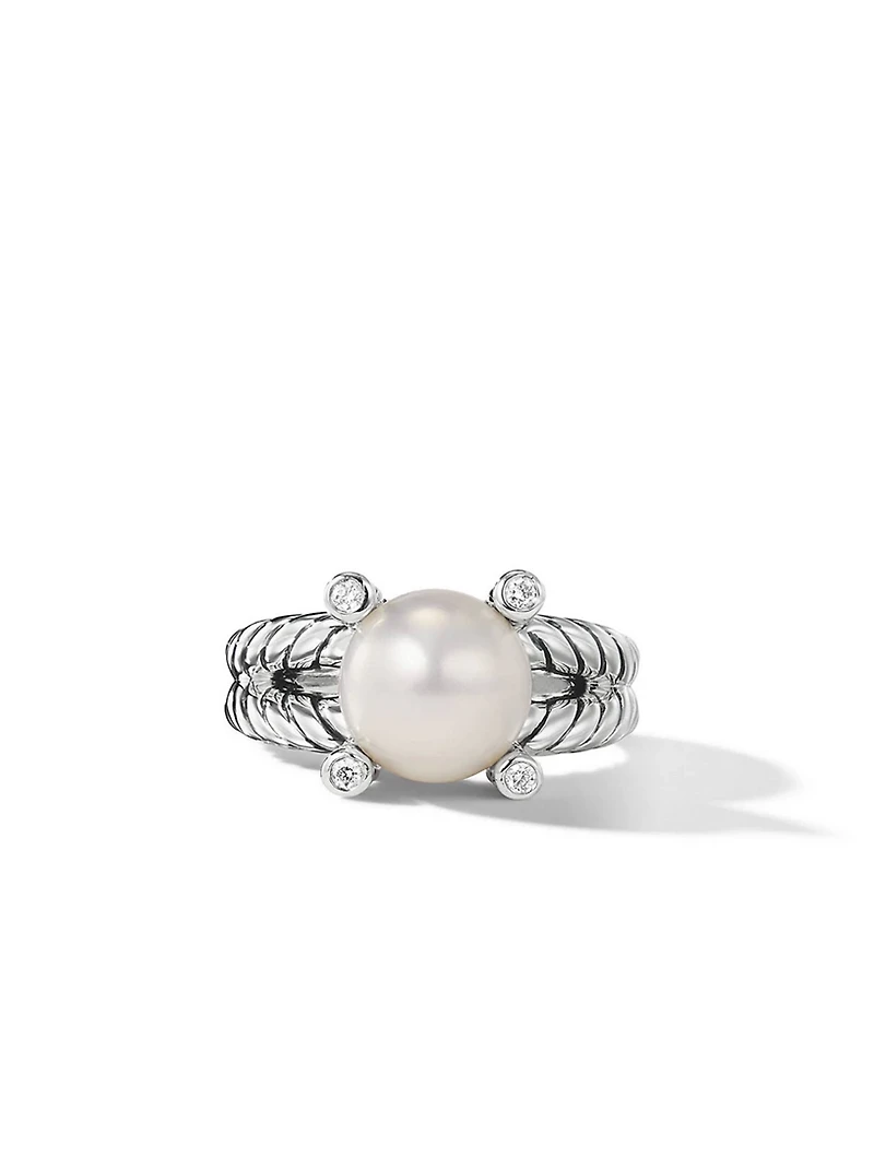 Cable Collectibles® Pearl Ring Sterling Silver With Diamonds