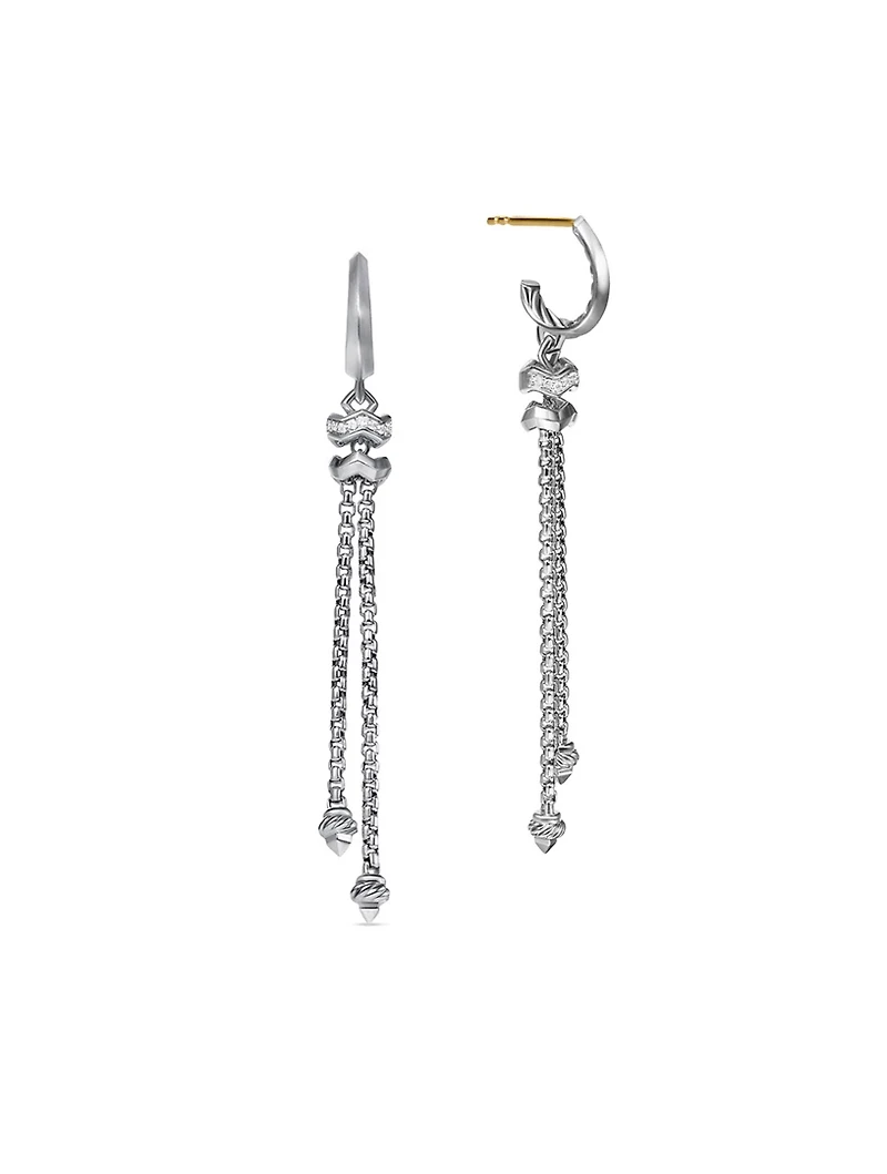 Zig Zag Stax™ Chain Drop Earrings In Sterling Silver With Diamonds, 66mm