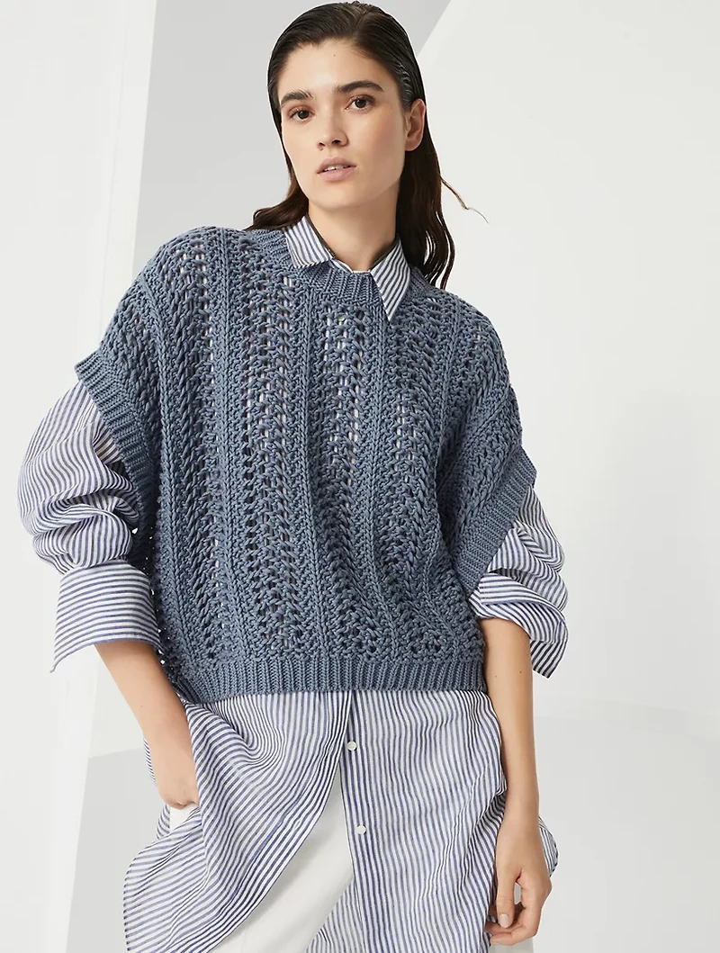Cotton Ribbed Net Sweater